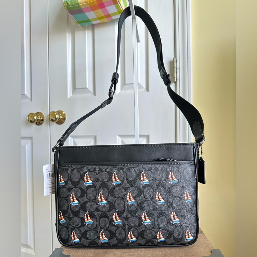 #10. Coach District Crossbody Bag In Signature Canvas With Sailboat Print CT898